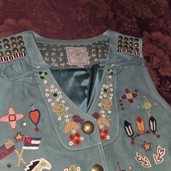 Double D Ranch Green Suede Beaded Vest Women's XL - Picture 6 of 11
